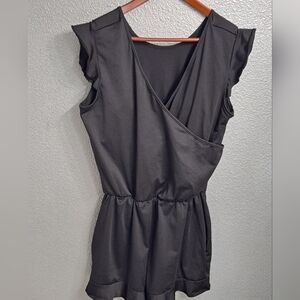 Black Romper With A Ruffled Short/Swimsuit